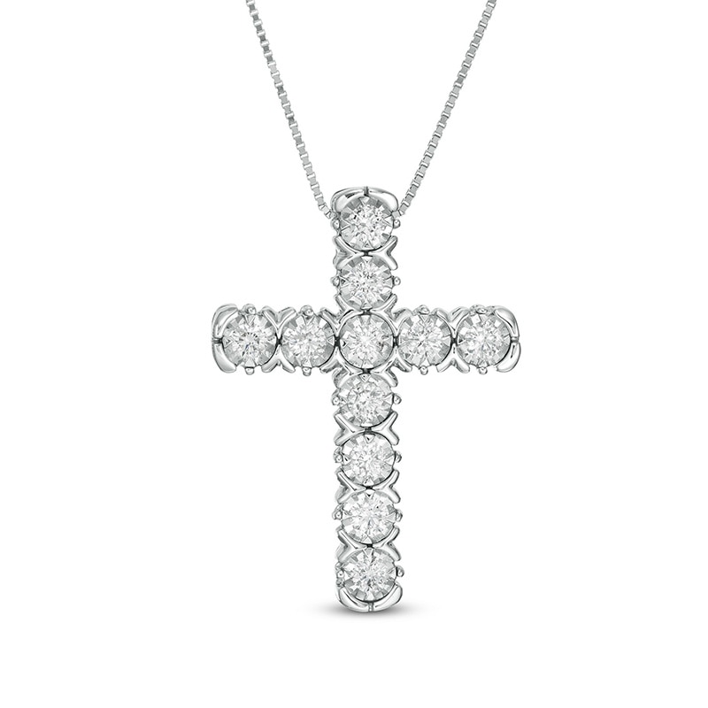 1/4 CT. T.W. Diamond Cross Pendant in 10K White Gold