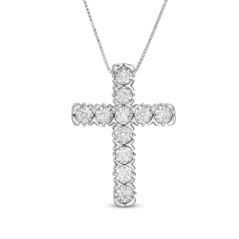 1/2 CT. T.W. Diamond Cross Pendant in 10K White Gold