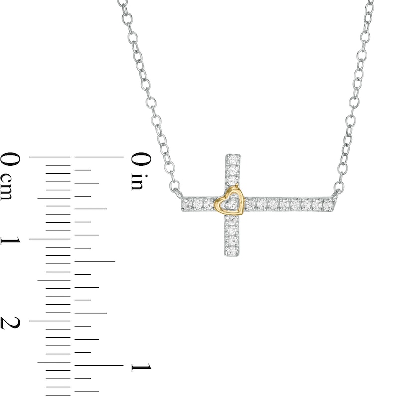 Main Image 2 of 1/6 CT. T.W. Diamond Sideways Cross Necklace in Sterling Silver and 10K Gold