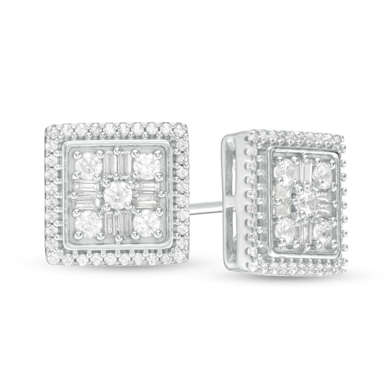 1/2 CT. T.W. Composite Diamond Square Frame Stud Earrings in 10K White Gold