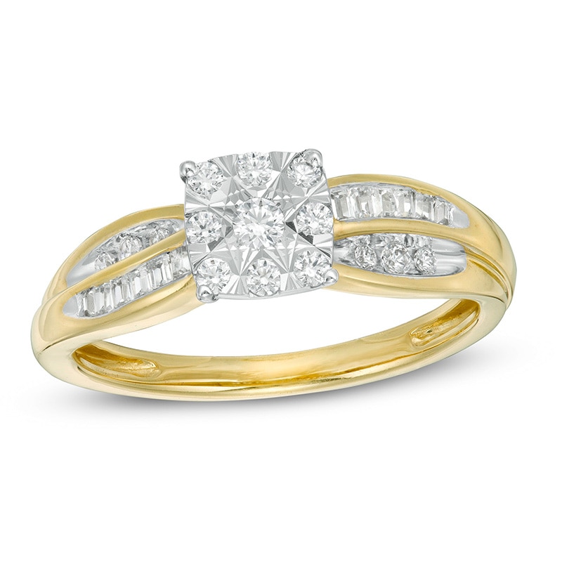 Main Image 1 of 1/4 CT. T.W. Cushion Multi-Diamond Promise Ring in 10K Two-Tone Gold