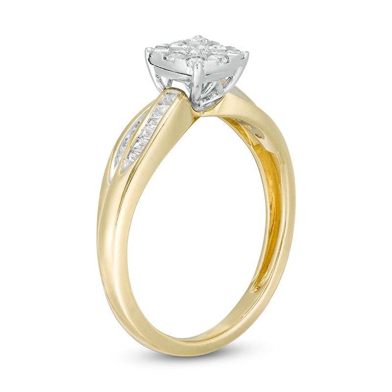 Main Image 2 of 1/4 CT. T.W. Cushion Multi-Diamond Promise Ring in 10K Two-Tone Gold