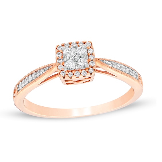1/5 CT. T.W. Composite Diamond Square Frame Promise Ring in 10K Rose