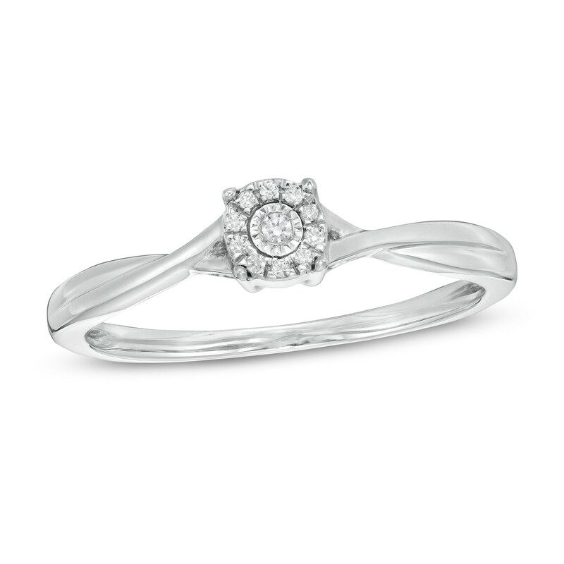 Diamond Accent Frame Crossover Shank Promise Ring in Sterling Silver