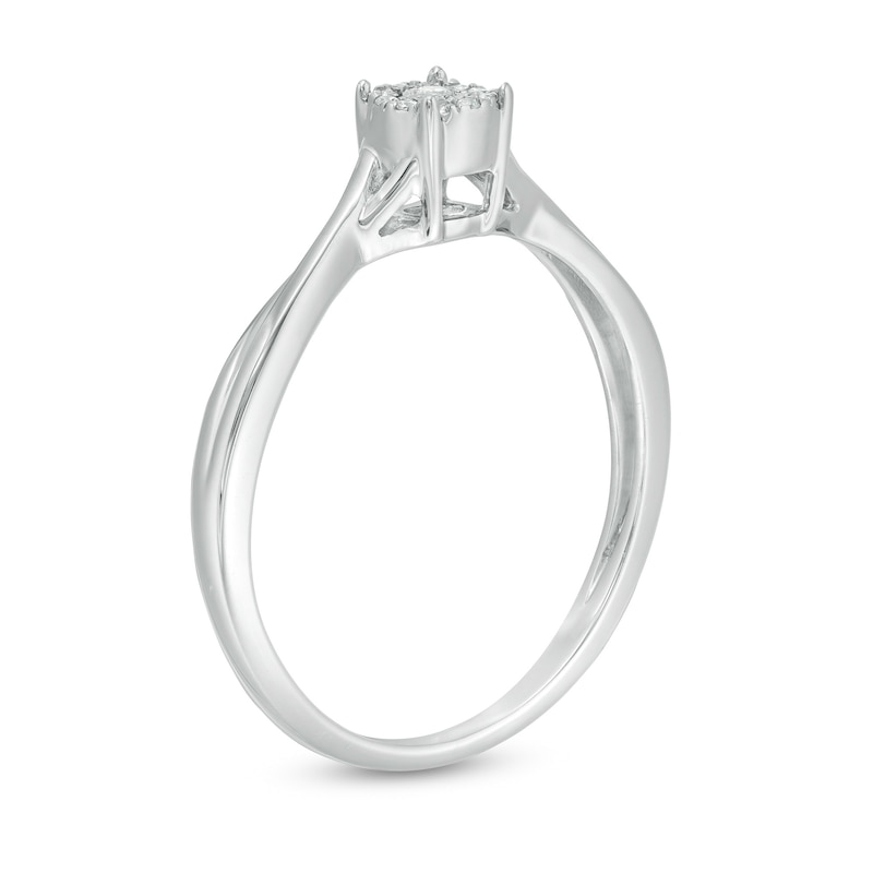 Diamond Accent Frame Crossover Shank Promise Ring in Sterling Silver