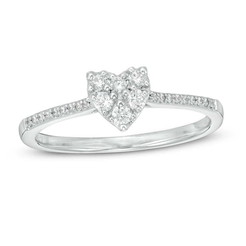 1/5 CT. T.W. Composite Diamond Heart-Shaped Promise Ring in 10K White Gold