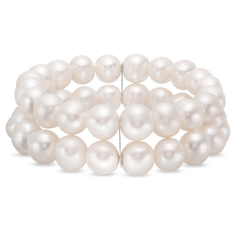 9.5 - 10.5mm Cultured Freshwater Pearl Double Strand Stretch Bracelet - 7.5"