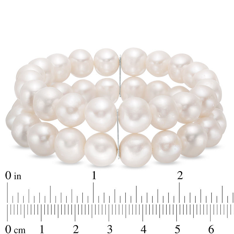 9.5 - 10.5mm Cultured Freshwater Pearl Double Strand Stretch Bracelet - 7.5"