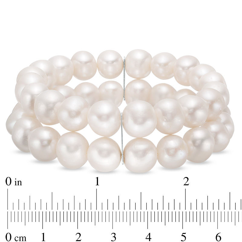 9.5 - 10.5mm Cultured Freshwater Pearl Double Strand Stretch Bracelet - 7.5"
