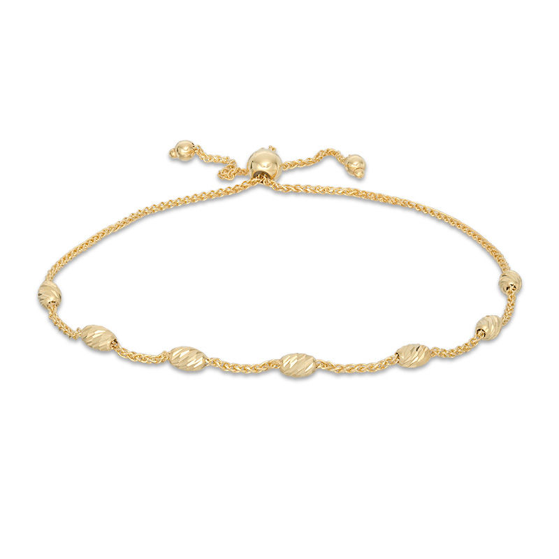 Diamond-Cut Barrel Bead Station Bolo Bracelet in 10K Gold - 9"