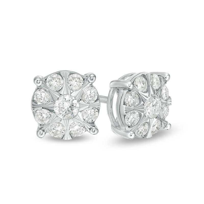 Main Image 1 of 1/2 CT. T.W. Multi-Diamond Frame Stud Earrings in 10K White Gold