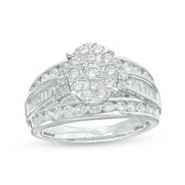 1-1/2 CT. T.W. Composite Oval Diamond Multi-Row Engagement Ring in 10K White Gold