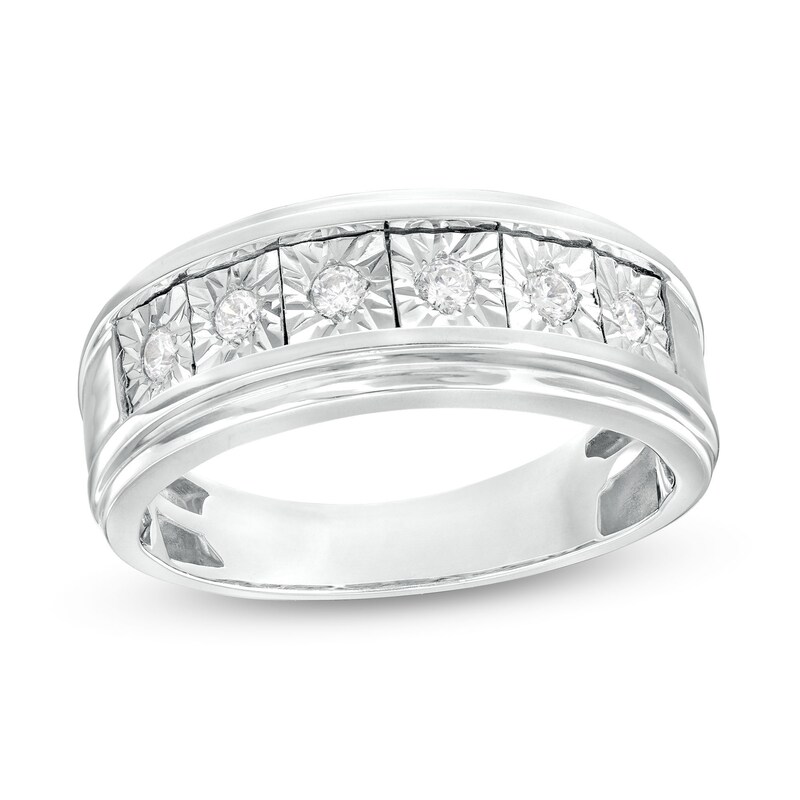Main Image 1 of 1/4 CT. T.W. Diamond Square Illusion Wedding Band in 10K White Gold
