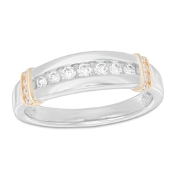 Men's 3/8 CT. T.W. Diamond Channel-Set Wedding Band in 10K Two-Tone Gold