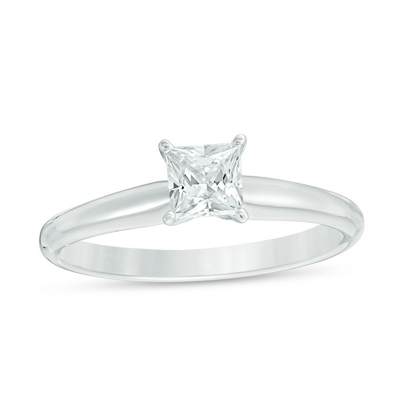 Main Image 1 of 1/2 CT. Certified Princess-Cut Diamond Solitaire Engagement Ring in 18K White Gold (I/SI2)