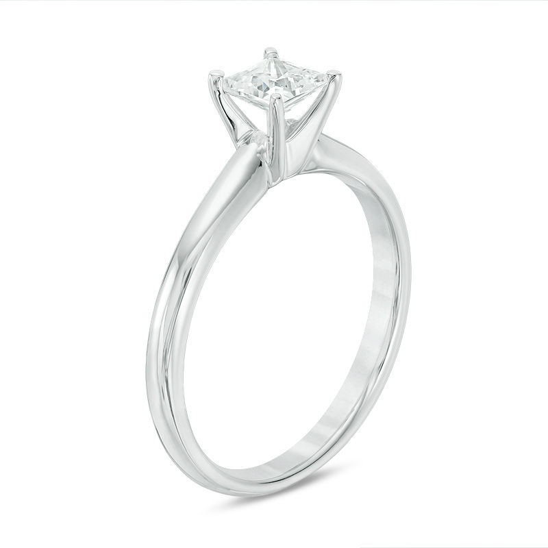 Main Image 2 of 1/2 CT. Certified Princess-Cut Diamond Solitaire Engagement Ring in 18K White Gold (I/SI2)