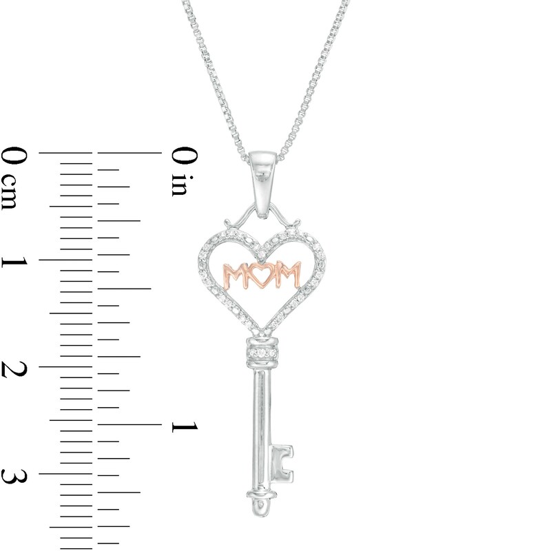 Main Image 2 of 1/20 CT. T.W. Diamond "MOM" Heart-Top Key Pendant in Sterling Silver and 10K Rose Gold