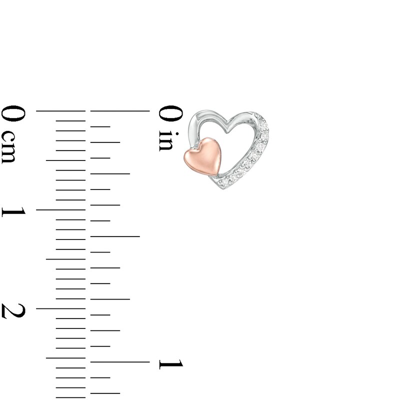 Main Image 2 of 1/20 CT. T.W. Diamond Double Heart Stud Earrings in Sterling Silver and 10K Rose Gold