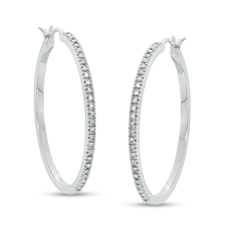 Main Image 1 of 1/4 CT. T.W. Diamond Hoop Earrings in Sterling Silver
