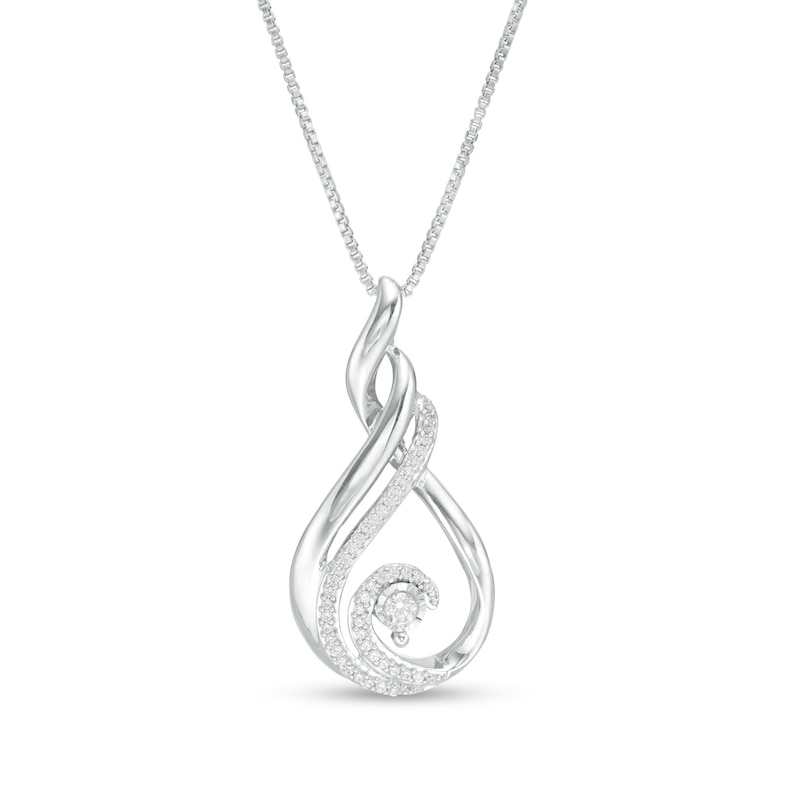 Main Image 1 of 1/10 CT. T.W. Diamond Double Flame Pendant in Sterling Silver