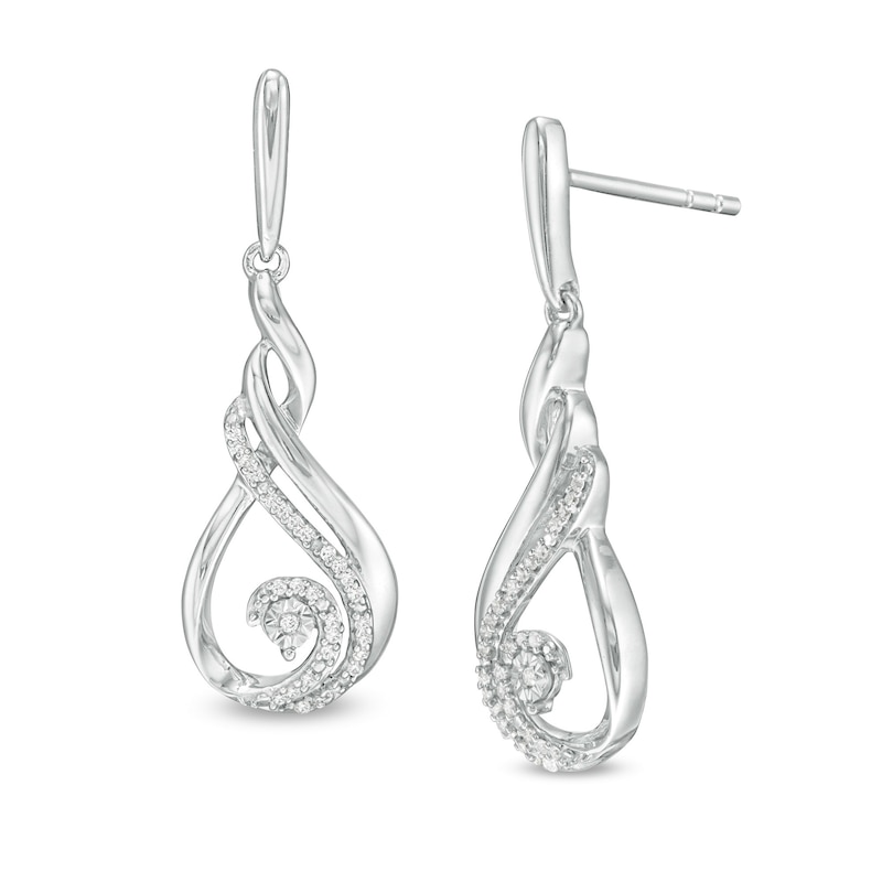 Main Image 1 of 1/10 CT. T.W. Diamond Double Flame Drop Earrings in Sterling Silver