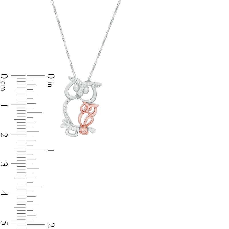 Diamond Accent Mother and Baby Owl Pendant in Sterling Silver and 10K Rose Gold