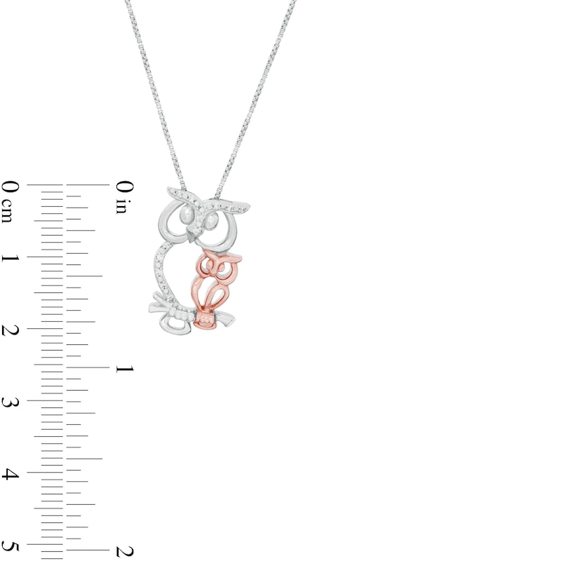 Main Image 2 of Diamond Accent Mother and Baby Owl Pendant in Sterling Silver and 10K Rose Gold