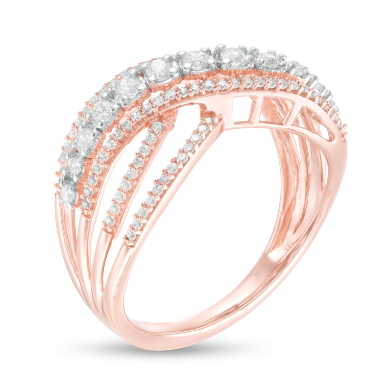 Main Image 2 of 1/2 CT. T.W. Diamond Multi-Row Crossover Ring in 10K Rose Gold