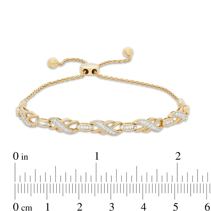 Main Image 2 of 1/4 CT. T.W. Baguette and Round Diamond Double Infinity Bolo Bracelet in 10K Gold - 9.5"