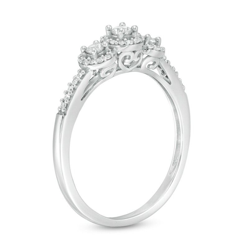 Main Image 2 of 1/4 CT. T.W. Diamond Frame Three Stone Promise Ring in 10K White Gold
