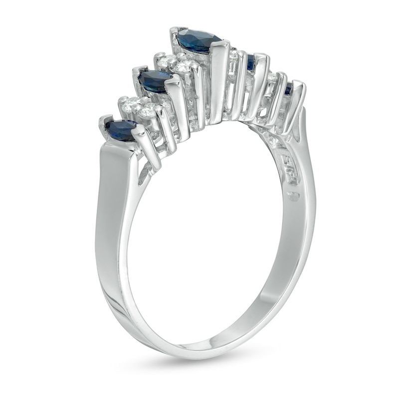 Main Image 2 of EFFY™ Collection Marquise Blue Sapphire and 1/5 CT. T.W. Diamond Five Stone Ring in 14K White Gold