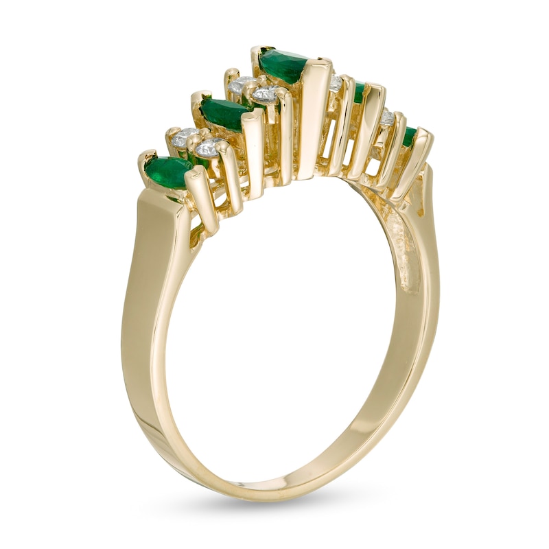 Main Image 2 of EFFY™ Collection Marquise Emerald and 1/5 CT. T.W. Diamond Five Stone Ring in 14K Gold