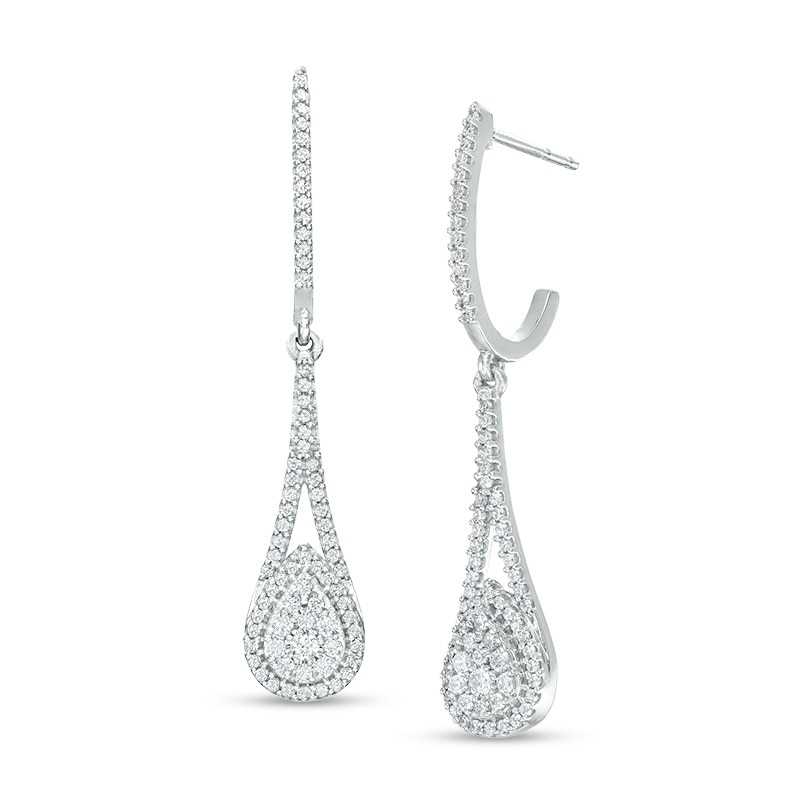 Main Image 1 of 1/2 CT. T.W. Pear-Shaped Multi-Diamond Teardrop-Shaped Frame Drop Frame Earrings in 10K White Gold