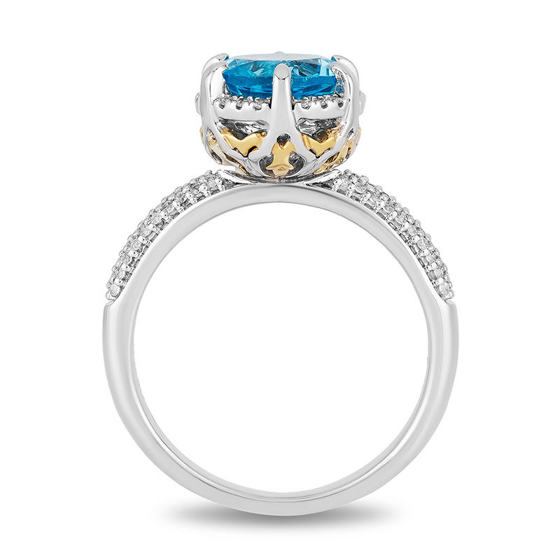 Enchanted Disney Aladdin 8.0mm Swiss Blue Topaz and 1/5 CT. T.W. Diamond Frame Ring in Sterling Silver and 10K Gold