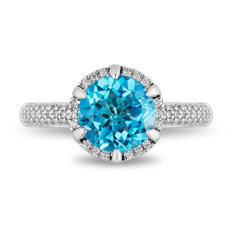 Main Image 4 of Enchanted Disney Aladdin 8.0mm Swiss Blue Topaz and 1/5 CT. T.W. Diamond Frame Ring in Sterling Silver and 10K Gold