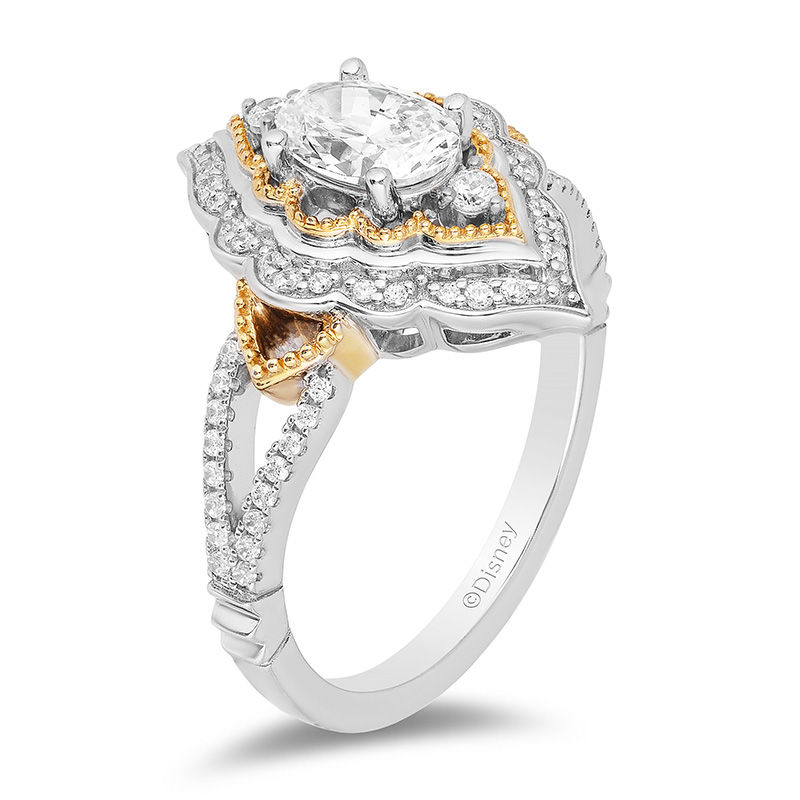 Enchanted Disney Aladdin 1 CT. T.W. Oval Diamond Arabesque Frame Engagement Ring in 14K Two-Tone Gold