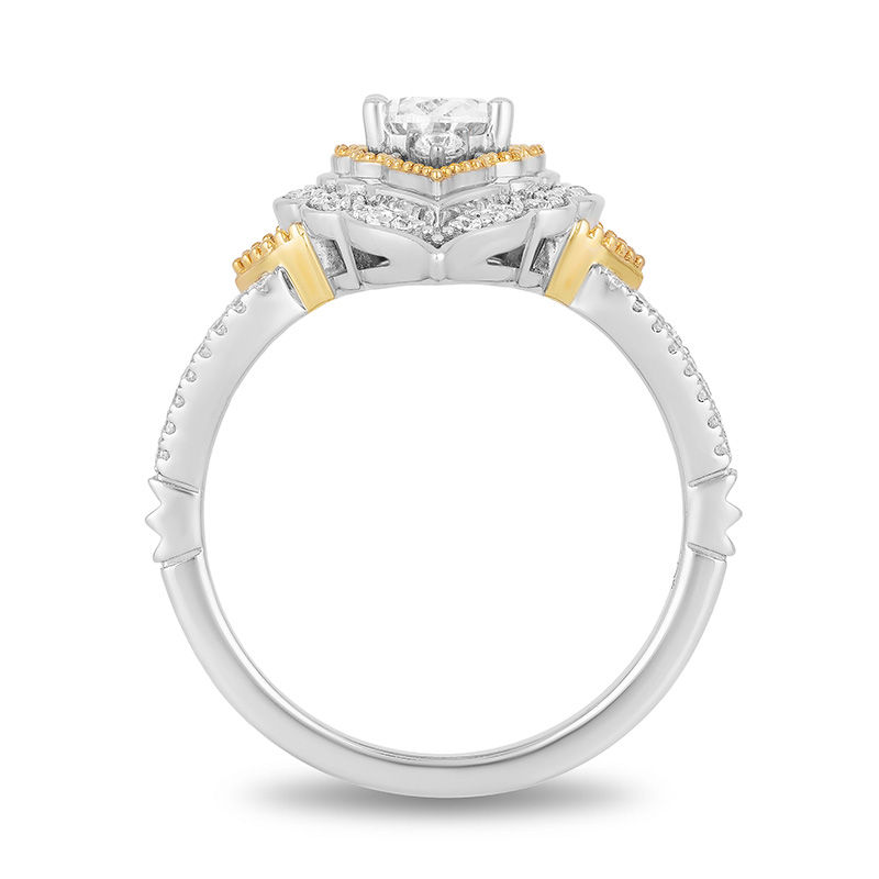 Enchanted Disney Aladdin 1 CT. T.W. Oval Diamond Arabesque Frame Engagement Ring in 14K Two-Tone Gold
