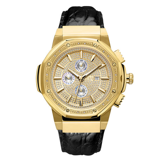 Men's JBW Saxon 1/6 CT. T.W. Diamond 18K Gold Plate Strap Watch (Model:  JB-6101L-10A)