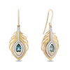 Thumbnail Image 1 of Enchanted Disney Jasmine Oval Swiss Blue Topaz and 1/5 CT. T.W. Diamond Palm Drop Earrings in 10K Gold