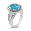 Thumbnail Image 1 of Enchanted Disney Aladdin Oval Swiss Blue Topaz and 1/4 CT. T.W. Diamond Frame Split Shank Ring in Sterling Silver