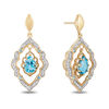 Thumbnail Image 2 of Enchanted Disney Aladdin Pear-Shaped Swiss Blue Topaz and 1/6 CT. T.W. Diamond Arabesque Frame Earrings in 10K Gold