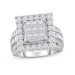 3 CT. T.W. Princess-Cut Multi-Diamond Frame Multi-Row Engagement Ring in 14K White Gold