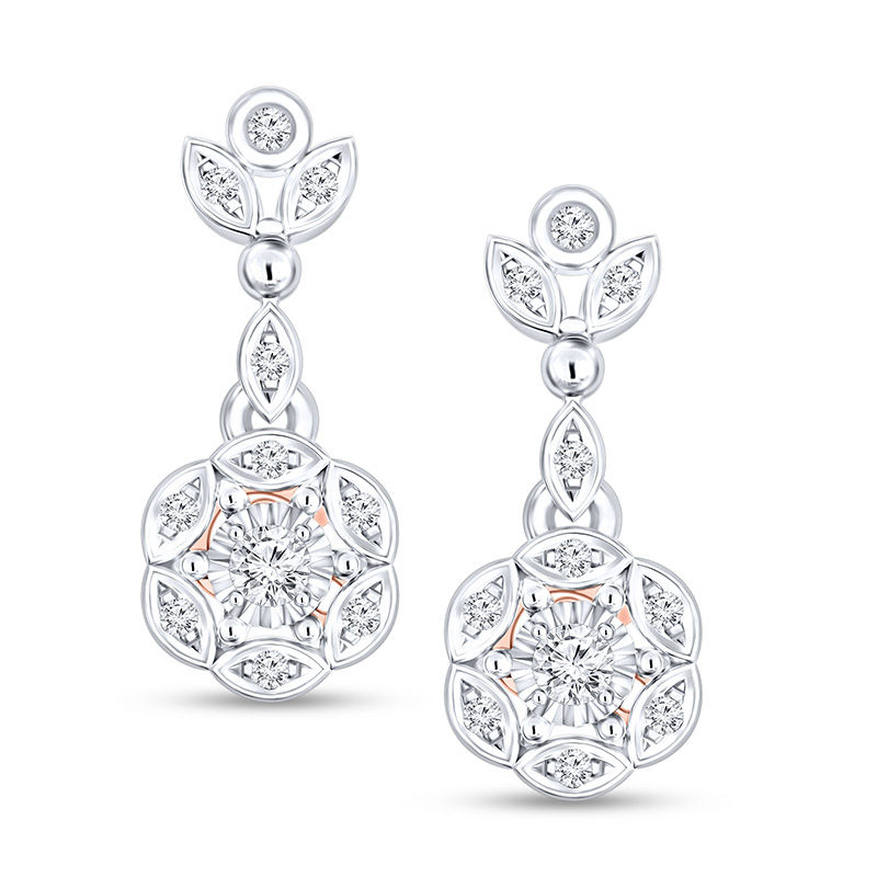 Adrianna Papell 1/3 CT. T.W. Diamond Flower Drop Earrings in 10K Two-Tone Gold
