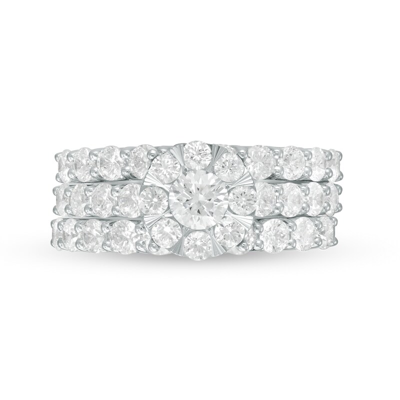 Main Image 4 of 3 CT. T.W. Diamond Frame Three Piece Bridal Set in 10K White Gold