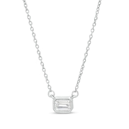 1/5 CT. Emerald-Cut Diamond Solitaire Vintage-Style Necklace in 10K White Gold