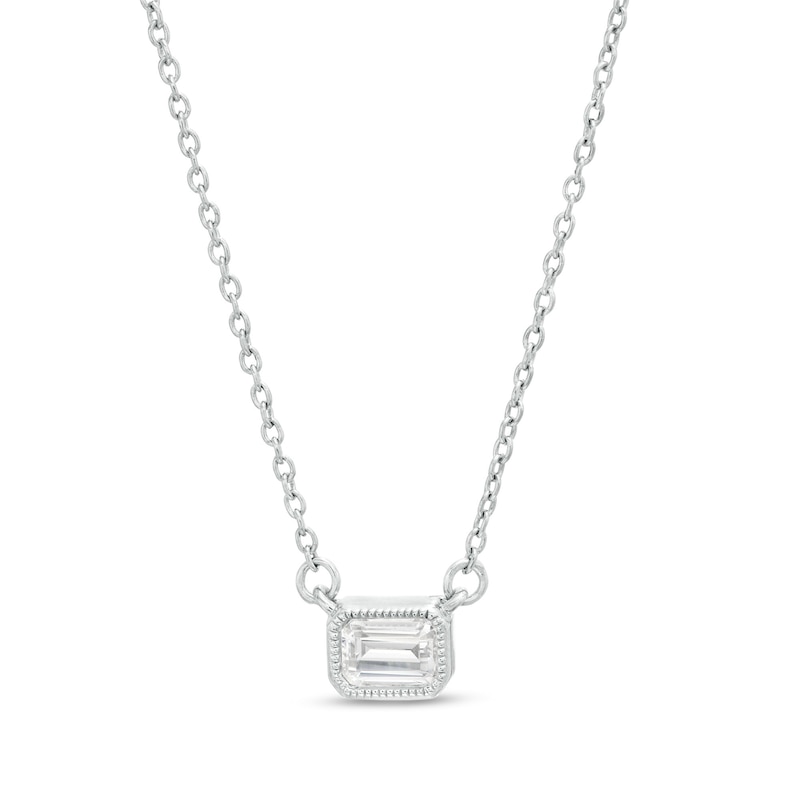 Main Image 1 of 1/5 CT. Emerald-Cut Diamond Solitaire Vintage-Style Necklace in 10K White Gold
