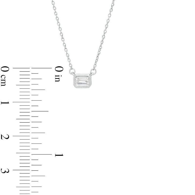 Main Image 4 of 1/5 CT. Emerald-Cut Diamond Solitaire Vintage-Style Necklace in 10K White Gold