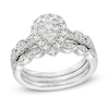 Thumbnail Image 0 of 1/2 CT. T.W. Composite Pear-Shaped Diamond Art Deco Three Piece Bridal Set in 10K White Gold