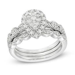 1/2 CT. T.W. Composite Pear-Shaped Diamond Art Deco Three Piece Bridal Set in 10K White Gold