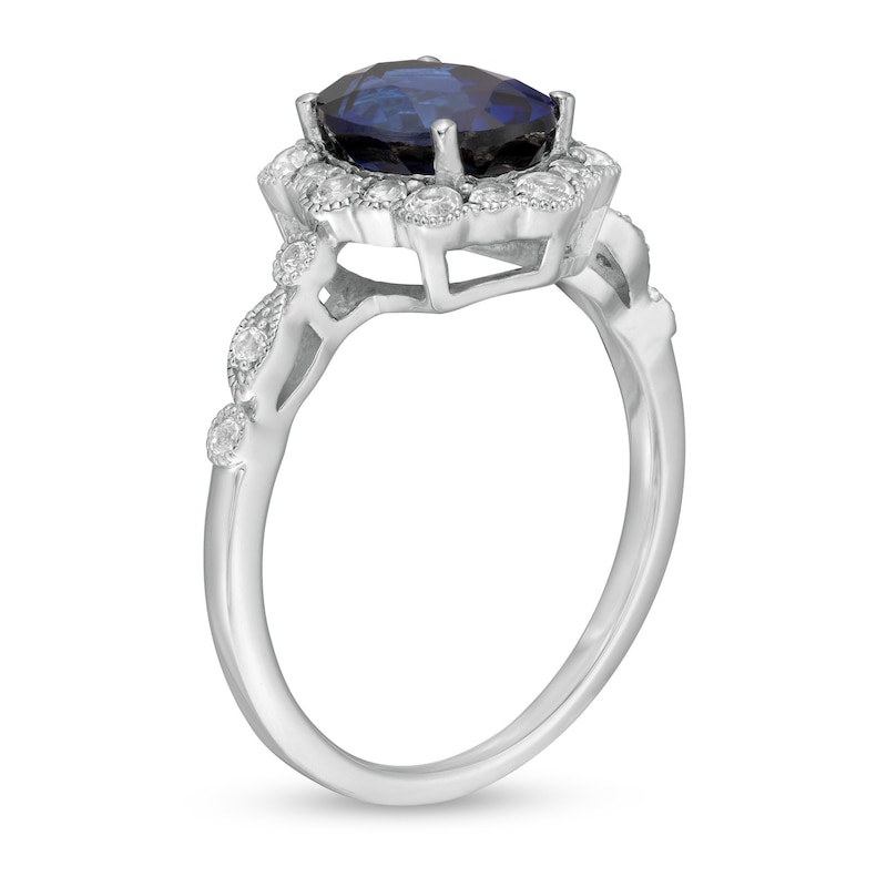 Oval Blue and White Lab-Created Sapphire Frame Art Deco Vintage-Style Ring  in Sterling Silver Zales Outlet